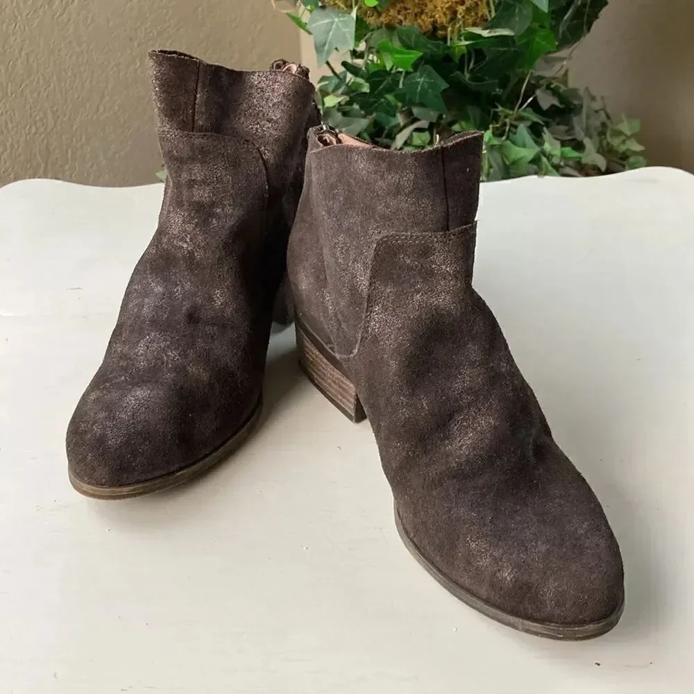 Lucky 🍀 Brand Metallic Brown Leather Suede Cowgirl Boho Ankle Boots Size 7 M